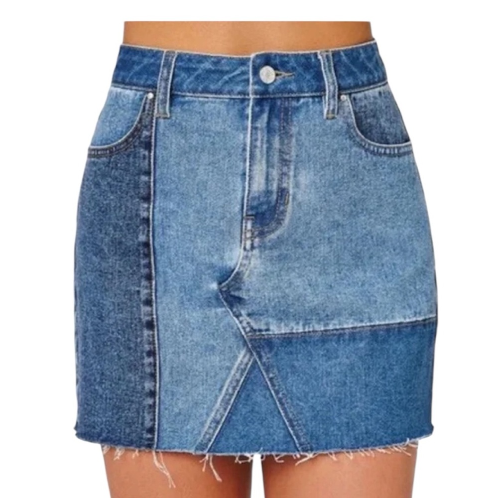 PacSun Blue Patchwork Mini Skirt